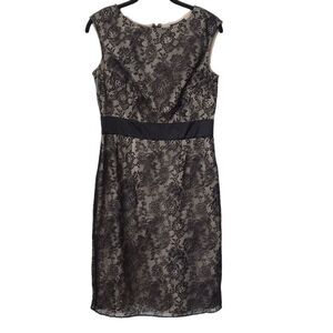 Adrianna Papell Dress Size 8 Black Lace Overlay Sleeveless Sheath Cocktail